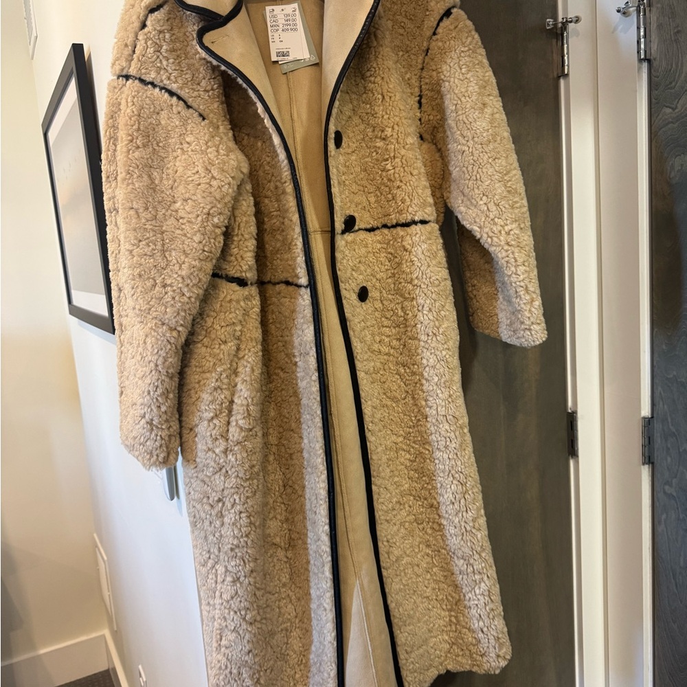 H&M Teddy Coat with Black Trim Small